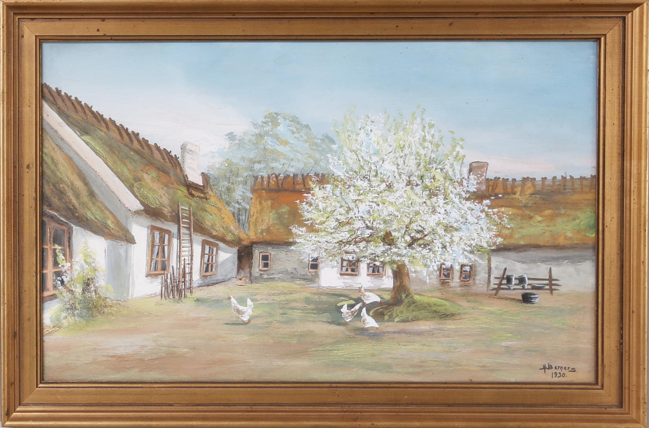 OKÄND KONSTNÄR. Skåne idyll, mixed media, signed and dated H. Berners -1930.