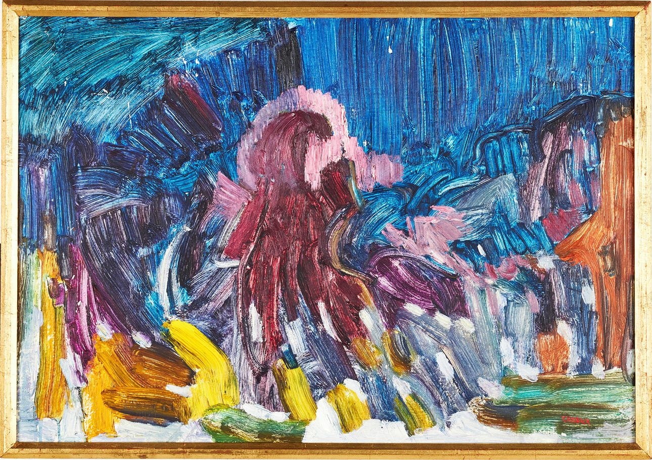 HANS ERNBACK. Abstract composition, oil on Board, signed.