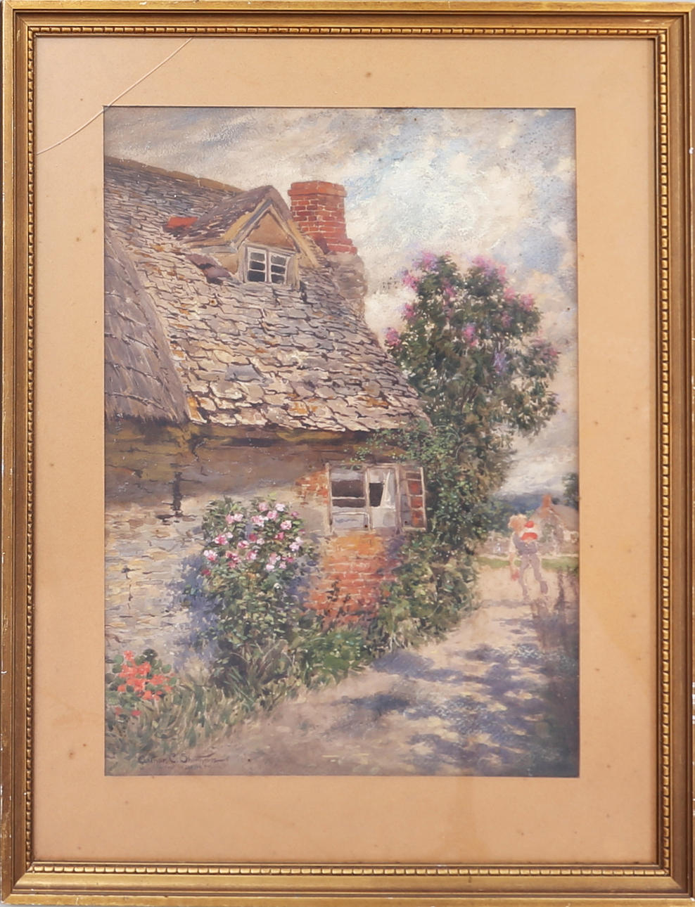 ARTHUR C SHORTHOUSE. Cottage at Clive Prior, akvarell, signerad.
