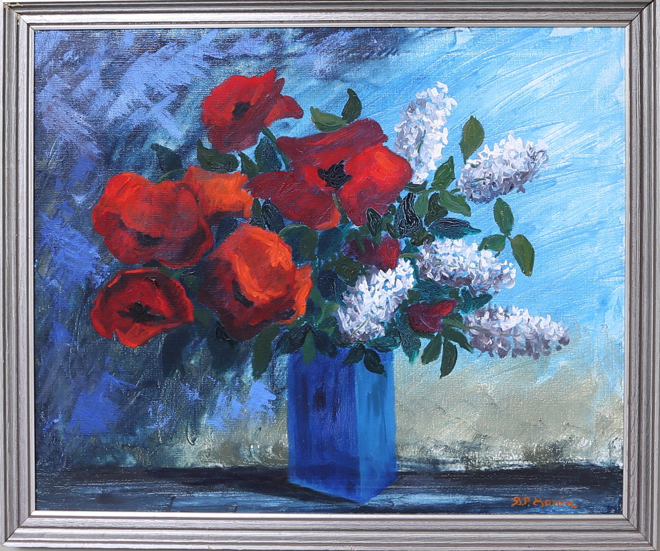 BERNT PETER MORÉN. "Vallmo och syrener", olja på duk, signerad.