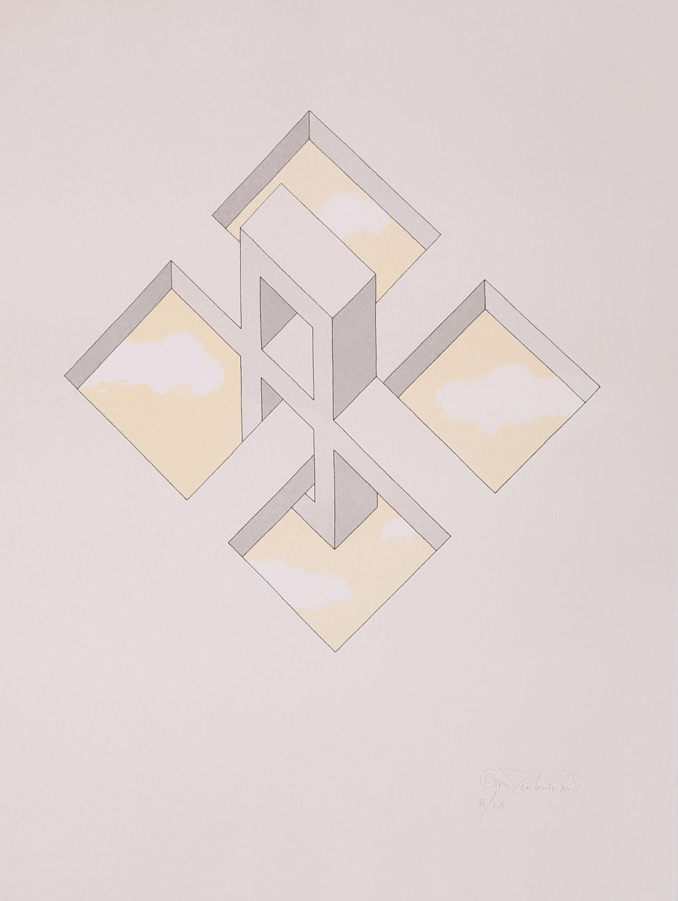 OSCAR REUTERSWÄRD. färglitografiskt blad III/LX, signerat Oscar Reuterswärd.