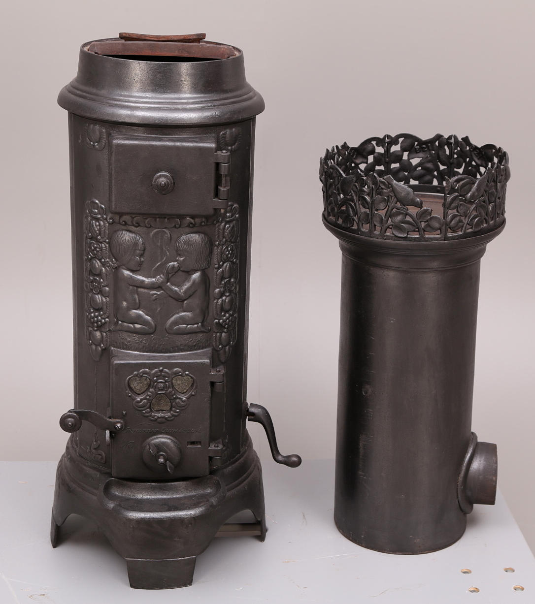 KAMIN, gjutjärn, tvådelad, Kvaerner Norge nr 10, 1920-talet.