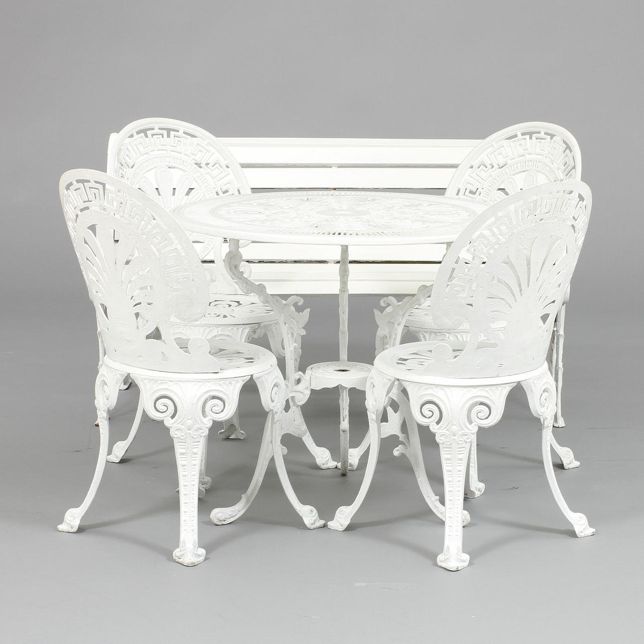 TRÄDGÅRDSGRUPP, 6 delar, Gjutjärn och trä, 1900-tal.