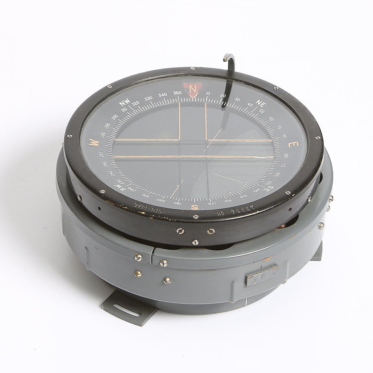 VATTENKOMPASS till UBÅT, metall samt glas, Type "P10", No "7953T", Tre Kronor, 1900-tal.