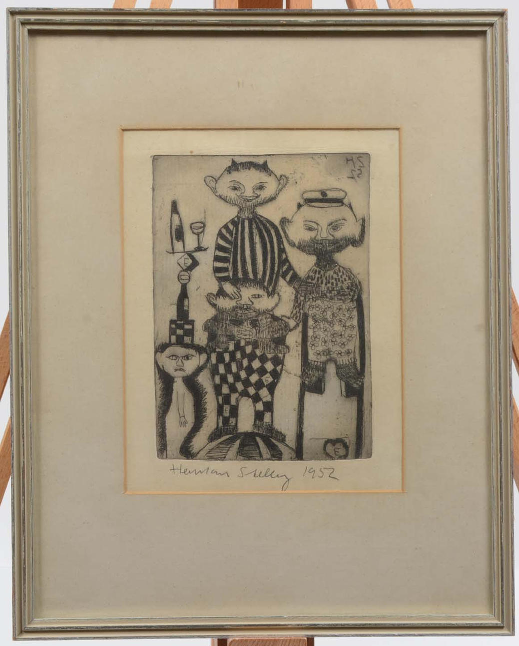 OIDENTIFIERAD KONSTNÄR. Bearded men. Drawing.