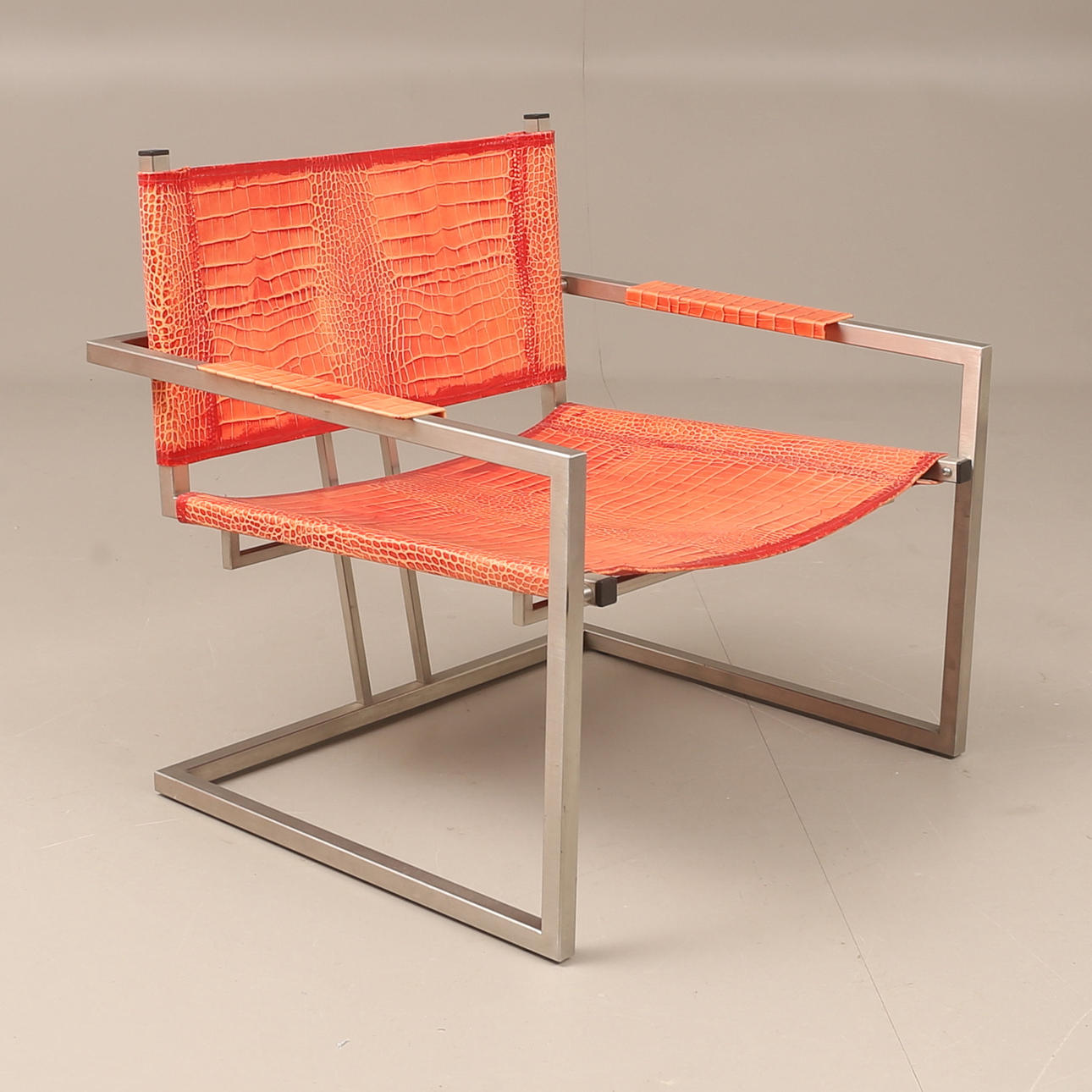 Stuhl, Philipp Plein, Metall und Leder.