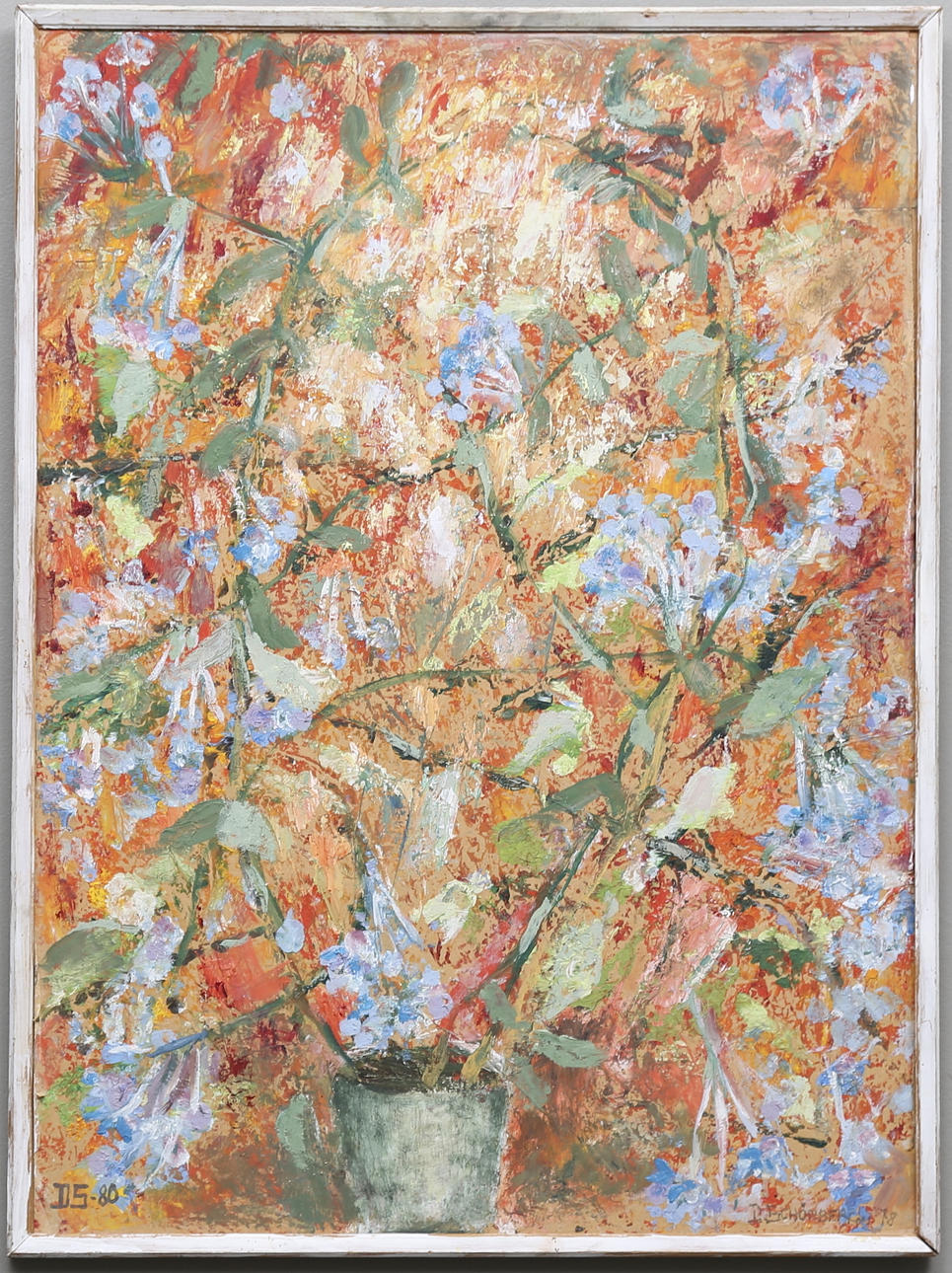 DAGNY SCHÖNBERG. "Blyblomma". Olja på pannå, signerad och daterad 78 och 80.