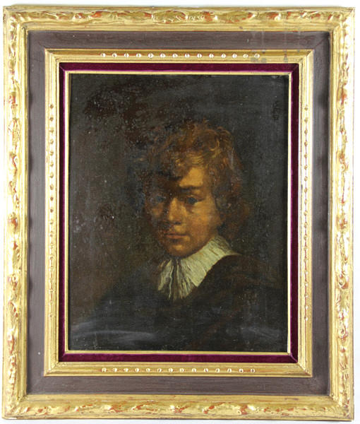 KÜNSTLER UNBEKANNT. oljemålning på trä, porträtt av pojke med blont lockigt hår.