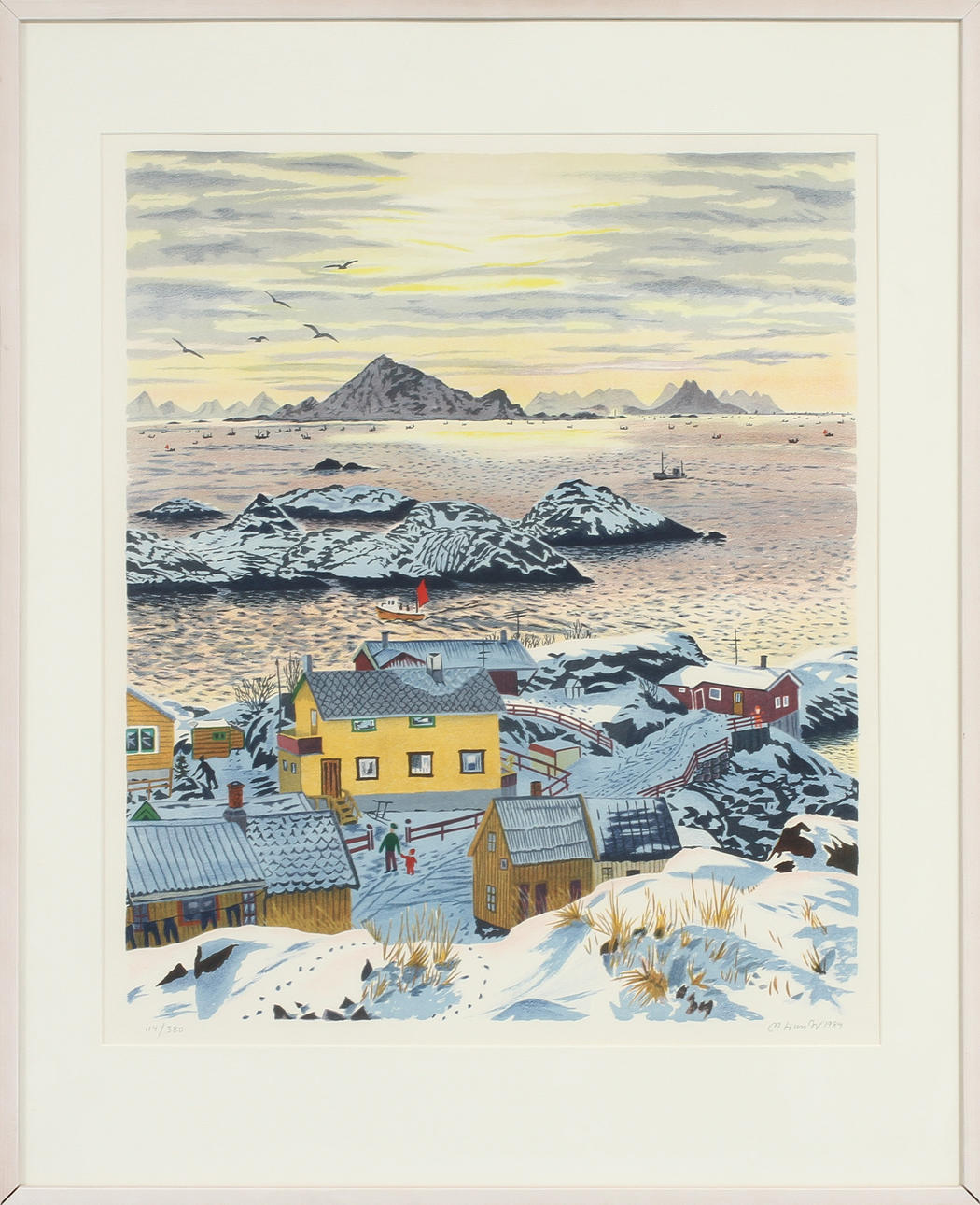 MONA HUSS WALIN. Kustlandskap med själl, Litografi, signerad, daterad 1984 och numrerad 114/380.