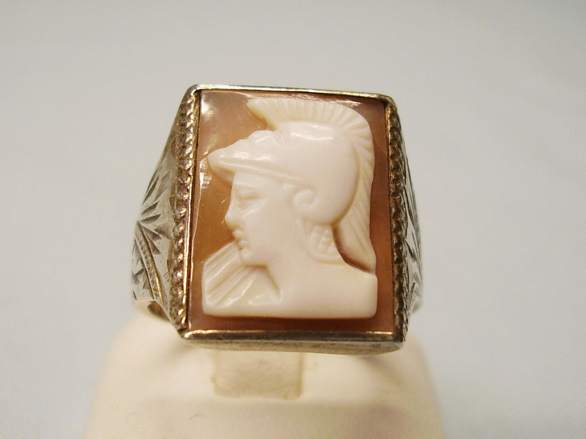 SHELL CAMEE RING SØLV 935 ANTIK græsk gudinde Athena.