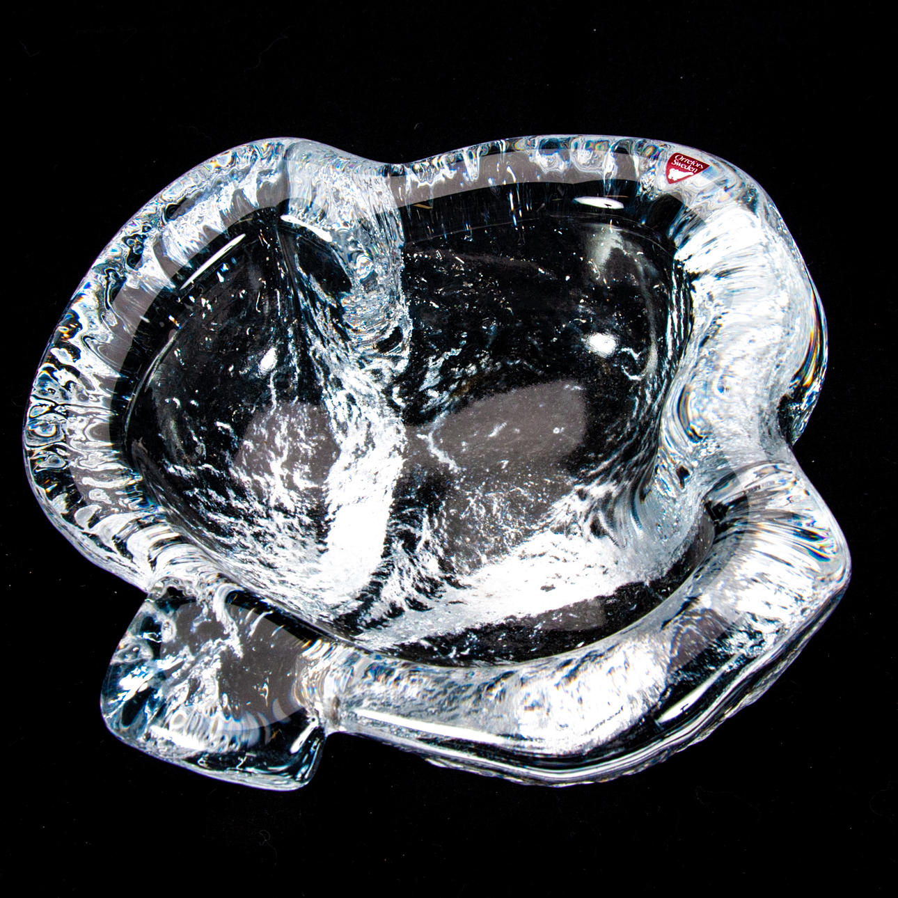 LARS HELLSTEN. For Orrefors, bowl dish, leaf-shaped, labeled.