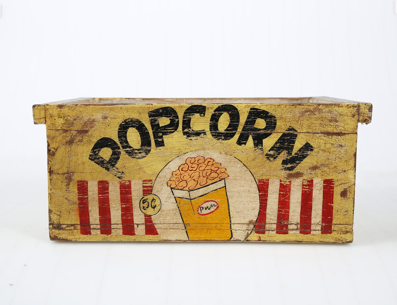 WERBEKASTEN, Holz, Popcorn, 1900-2000er Jahre.