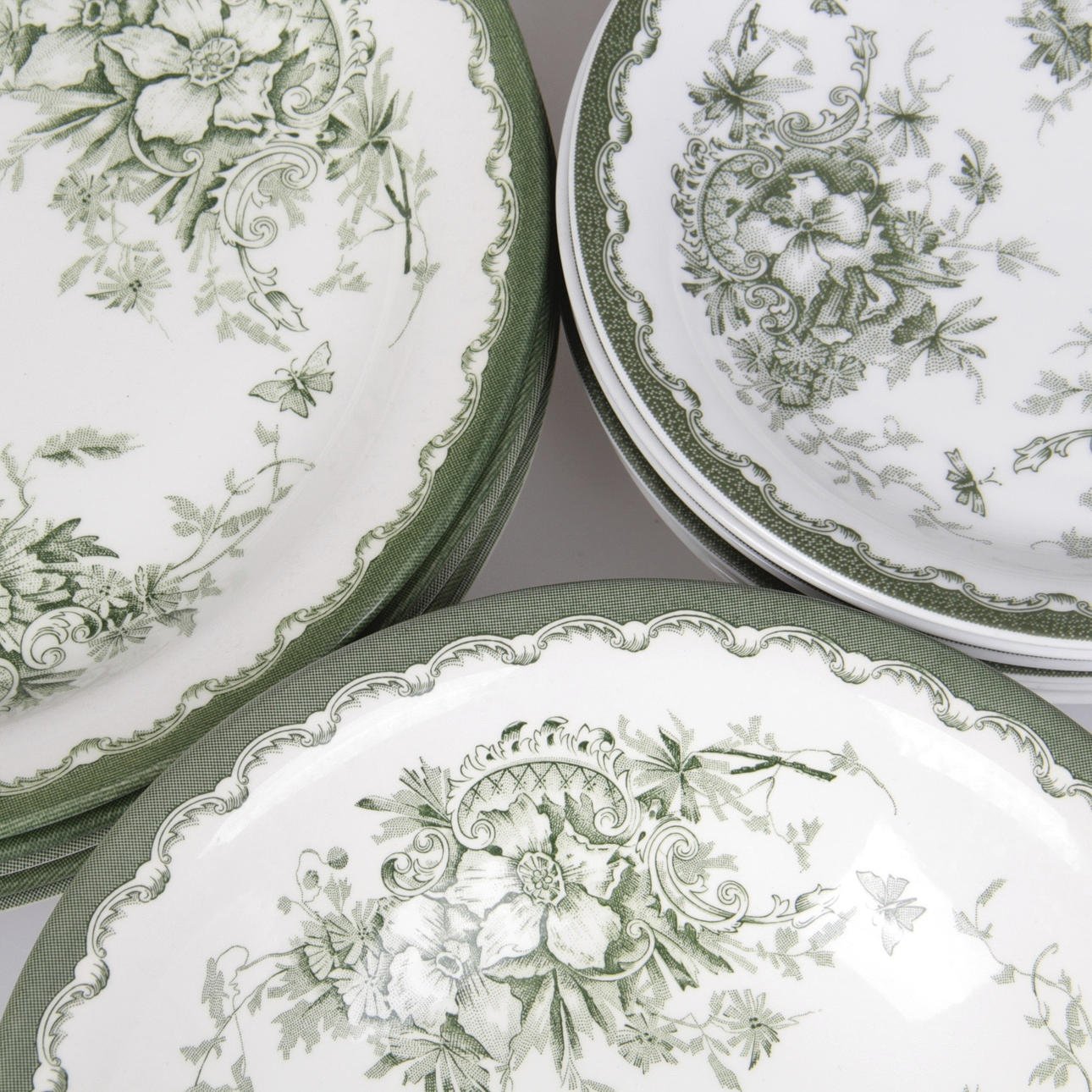 TALLRIKAR, samt assietter, 14 st. "Gröna anna", Rörstrand, 1900-tal.