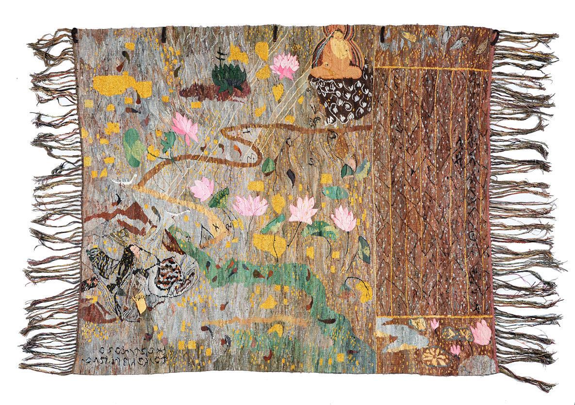 WOVEN WALL HANGING, probably Thailand, signed.