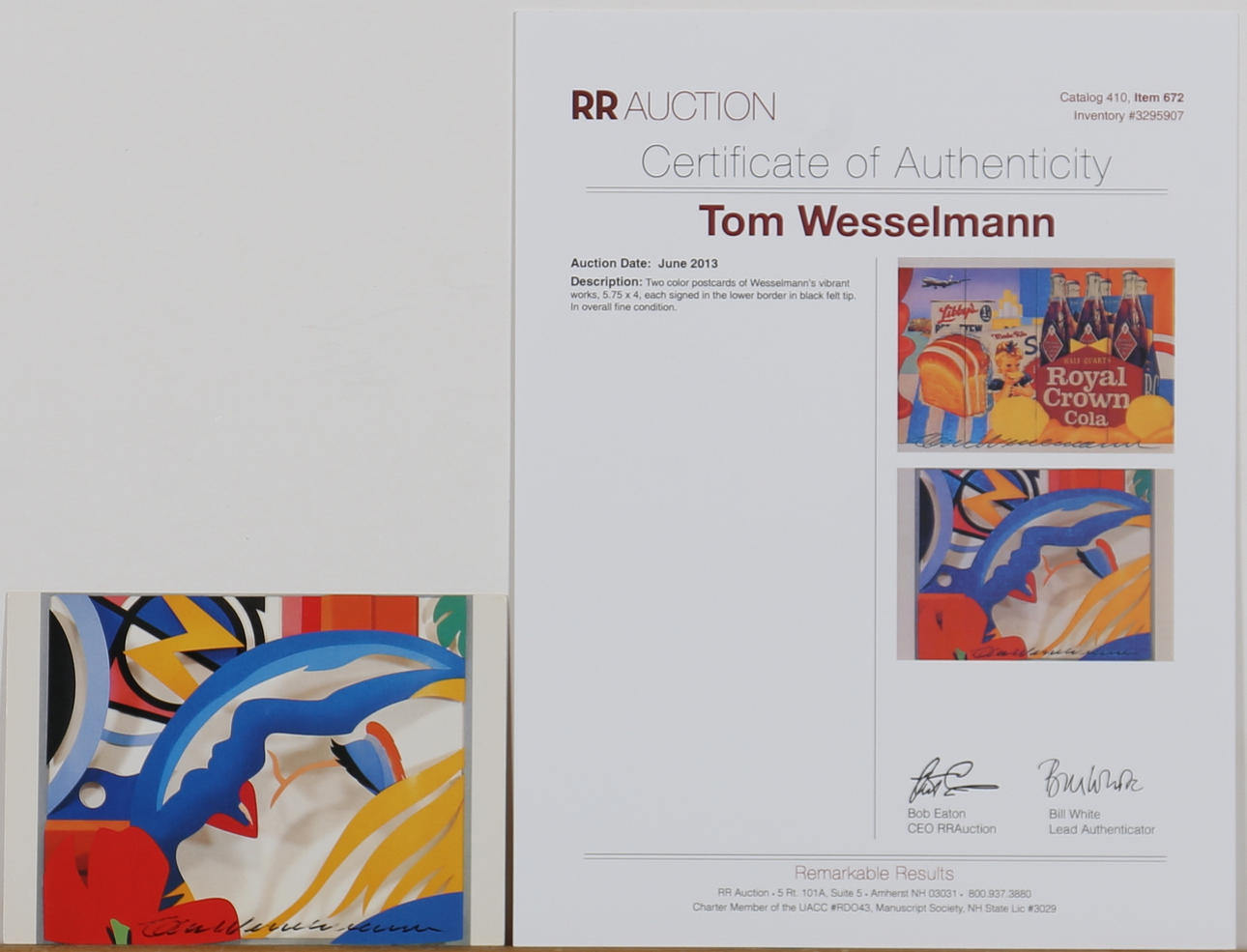 TOM WESSELMANN. Vykort. Offsettryck "Bedroom Face with Lichtenstein" Handsignerad Tom Wesselmann.