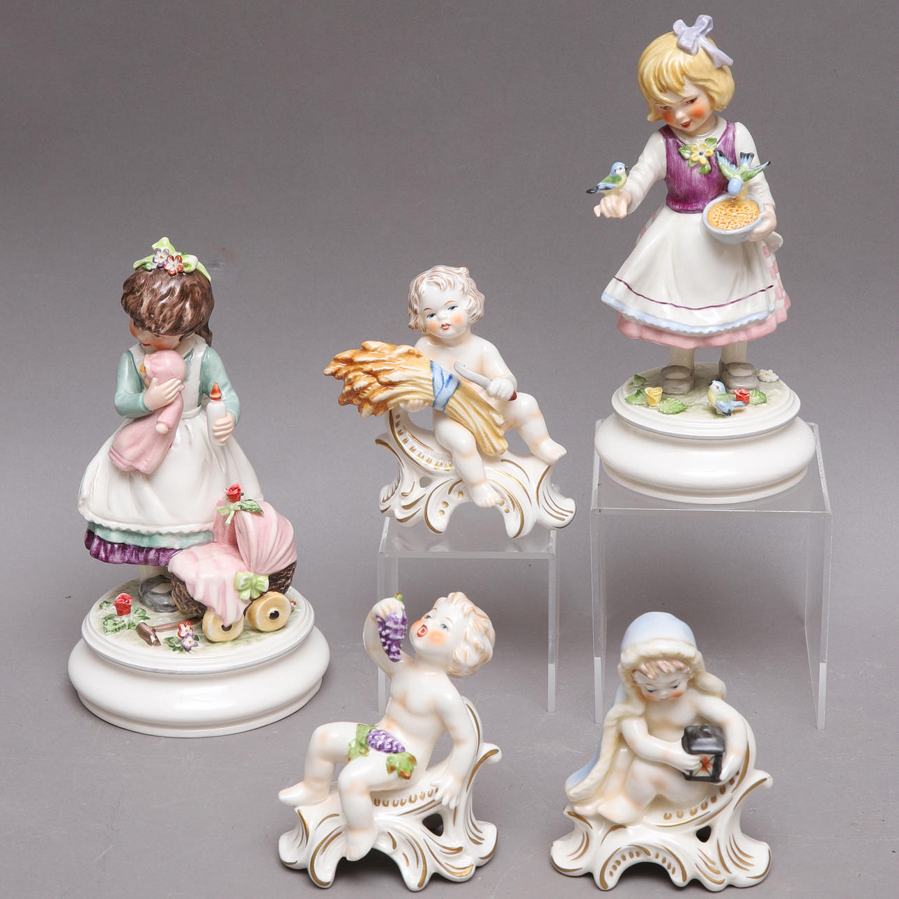 FIGURINES, 5 pcs, i.a. Lore Blumenkinder, Goebel, Germany.