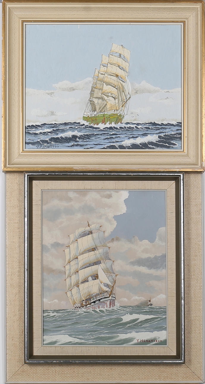 OIDENTIFIERAD KONSTNÄR. Olja på duk. 2 st. Marina motiv. Signerade Y Håkansson.