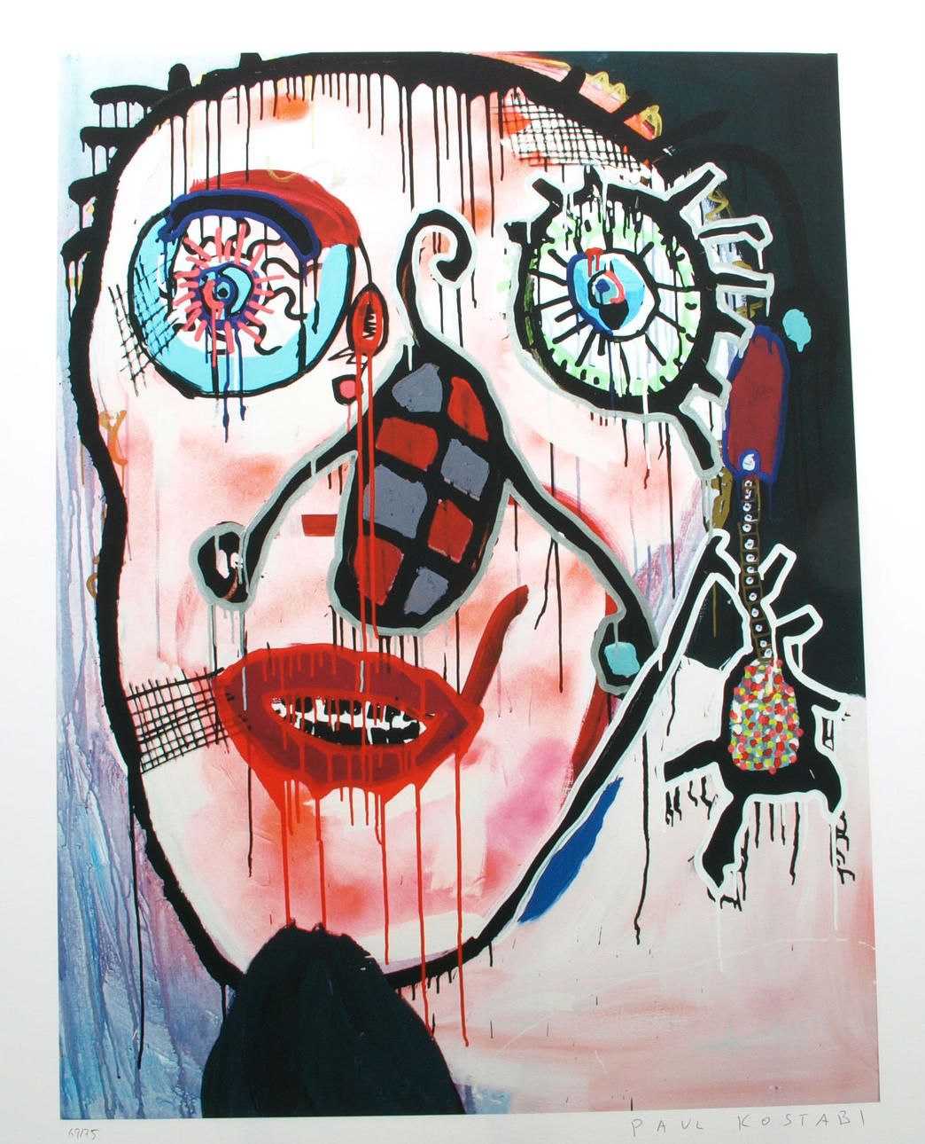 PAUL KOSTABI. Screentryck på bomullspapper, numrerad 69/75, signerad.