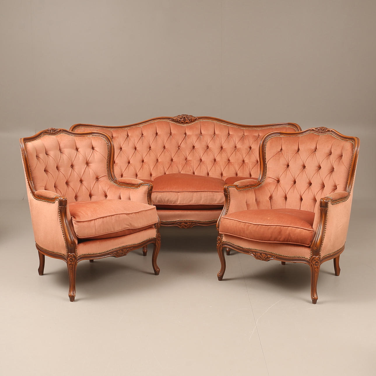 SOFA GROUP, rococo style, 20th century.