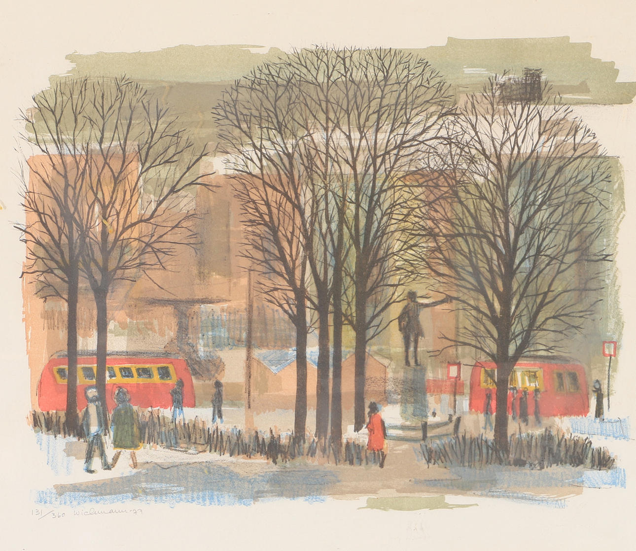 HARRY WICKMAN. Bybillede, farvelitografi, signeret Wickmann.