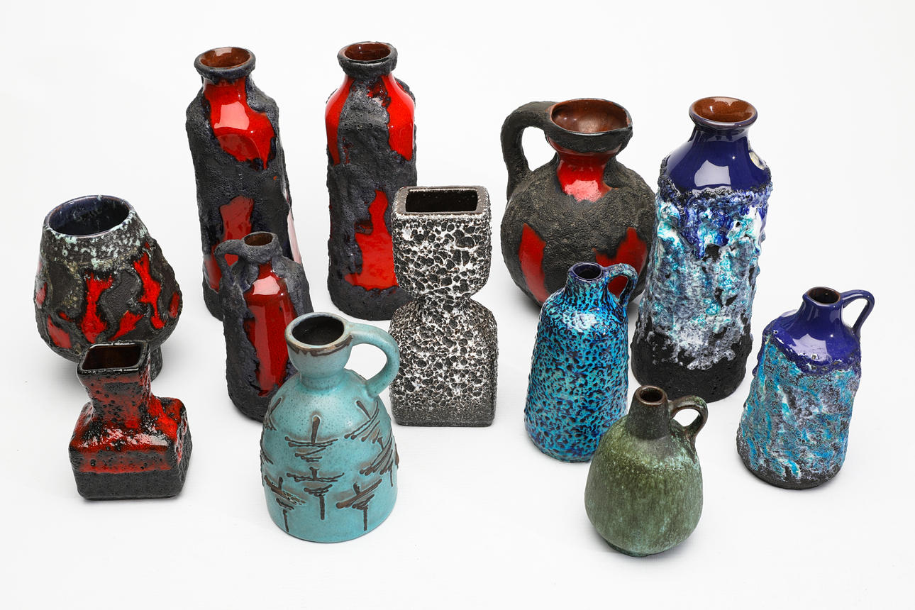 Set of 12 Fat Lava West Germany Ceramics. Marei, Roth ao (12-329