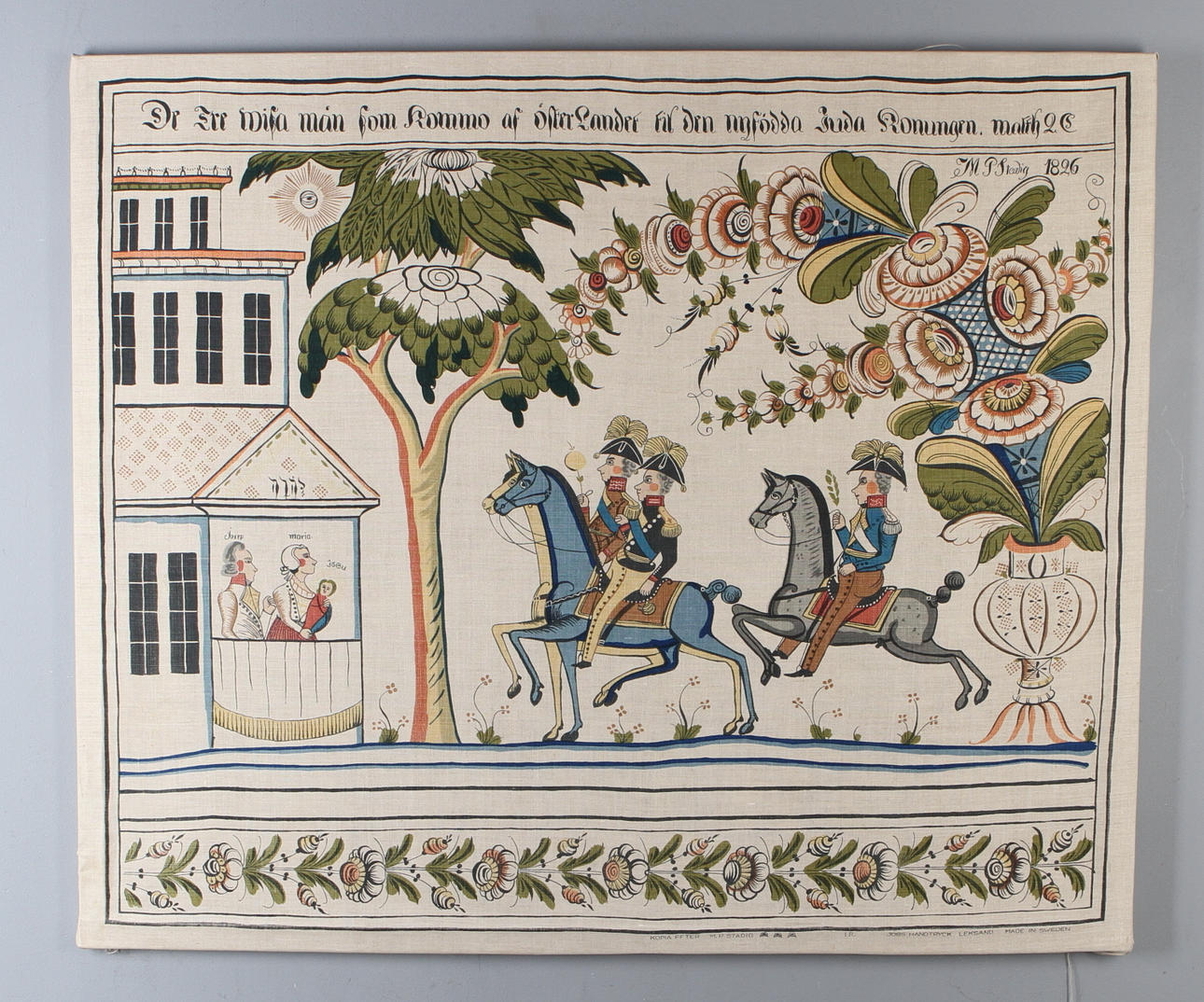 VÄGGBONAD, textil, Jobs Handtryck Leksand, Kopia efter M.P Stadig.