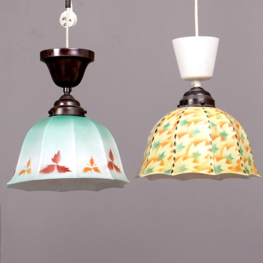 TAKLAMPOR, 2 st. Glas, Art deco/Jugend, 1900-talets första hälft.