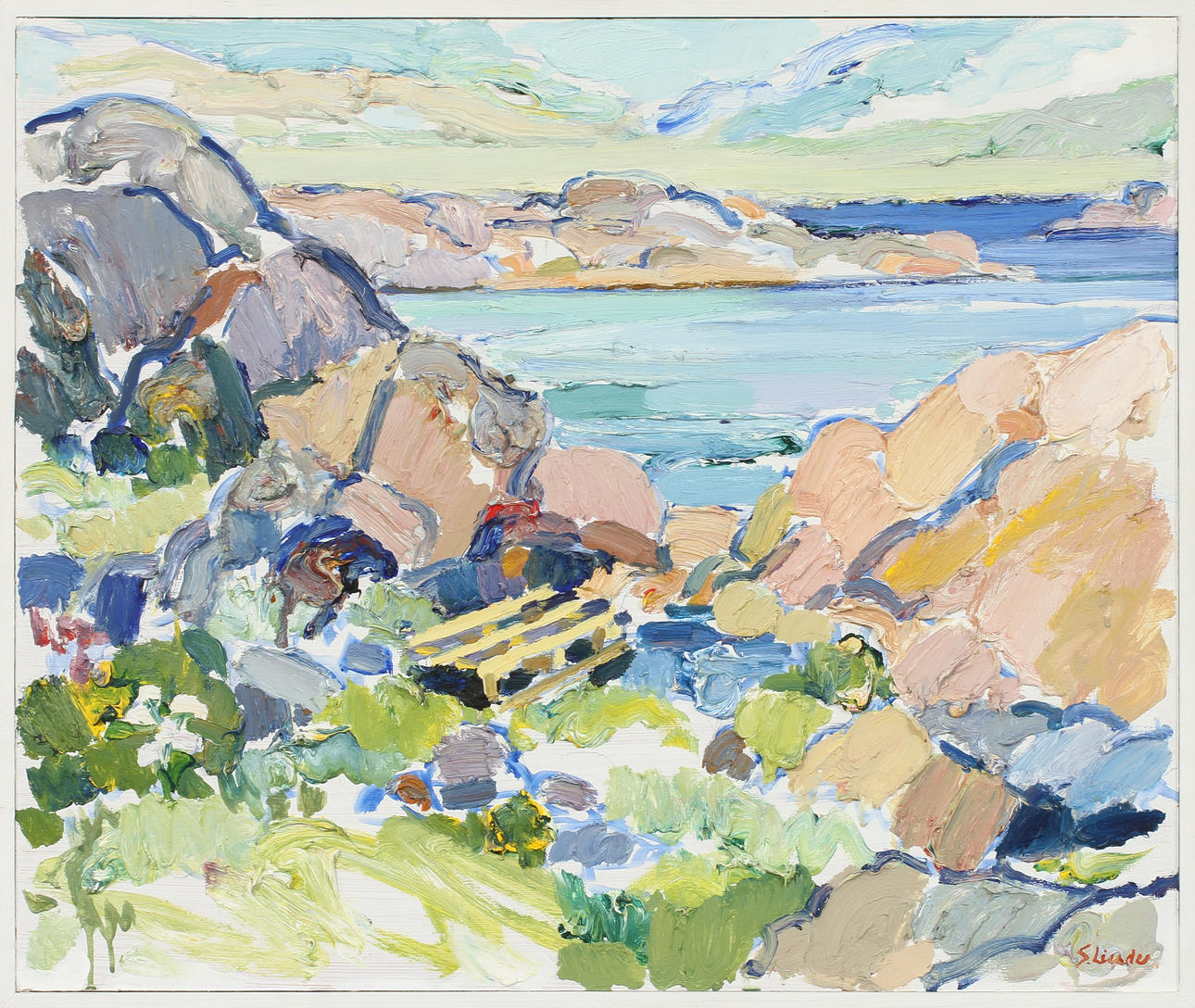 SVEN LINDER. Landskap, akryl på pannå, sign.