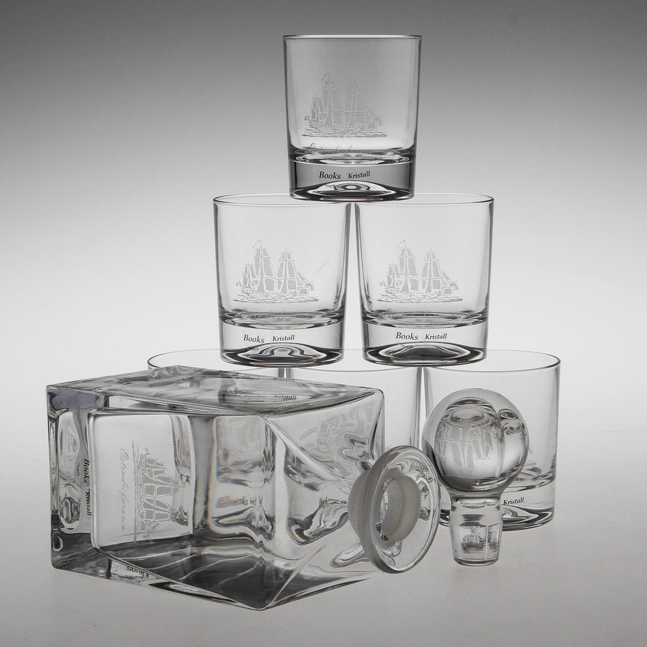 WHISKEYSET, 7 delar, glas, Kosta, "Ostindiefararen".