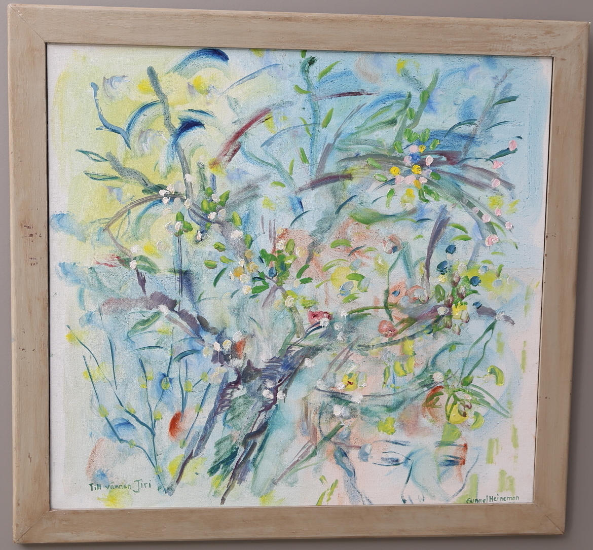 GUNNEL HEINEMAN. olja på duk, signerad Gunnel Heineman -76, Fåglar i buskage".