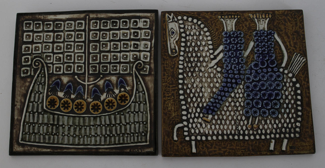 VÄGGRELIEFER, 4 st, stengods. Lisa Larson, Gustavsberg.