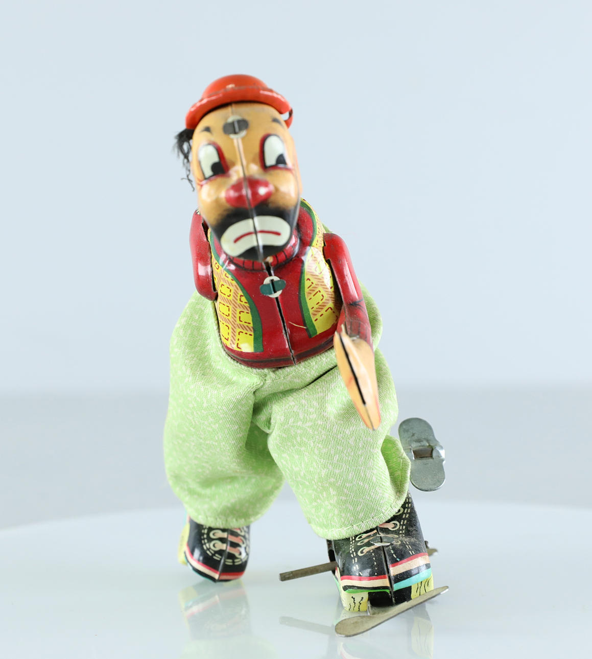 TOY, Clown on roller skates, mechanical, TPS, Japan, 1950s. Toys