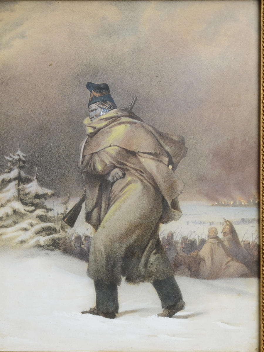 OKÄND KONSTNÄR. Handkolorerad litografi.