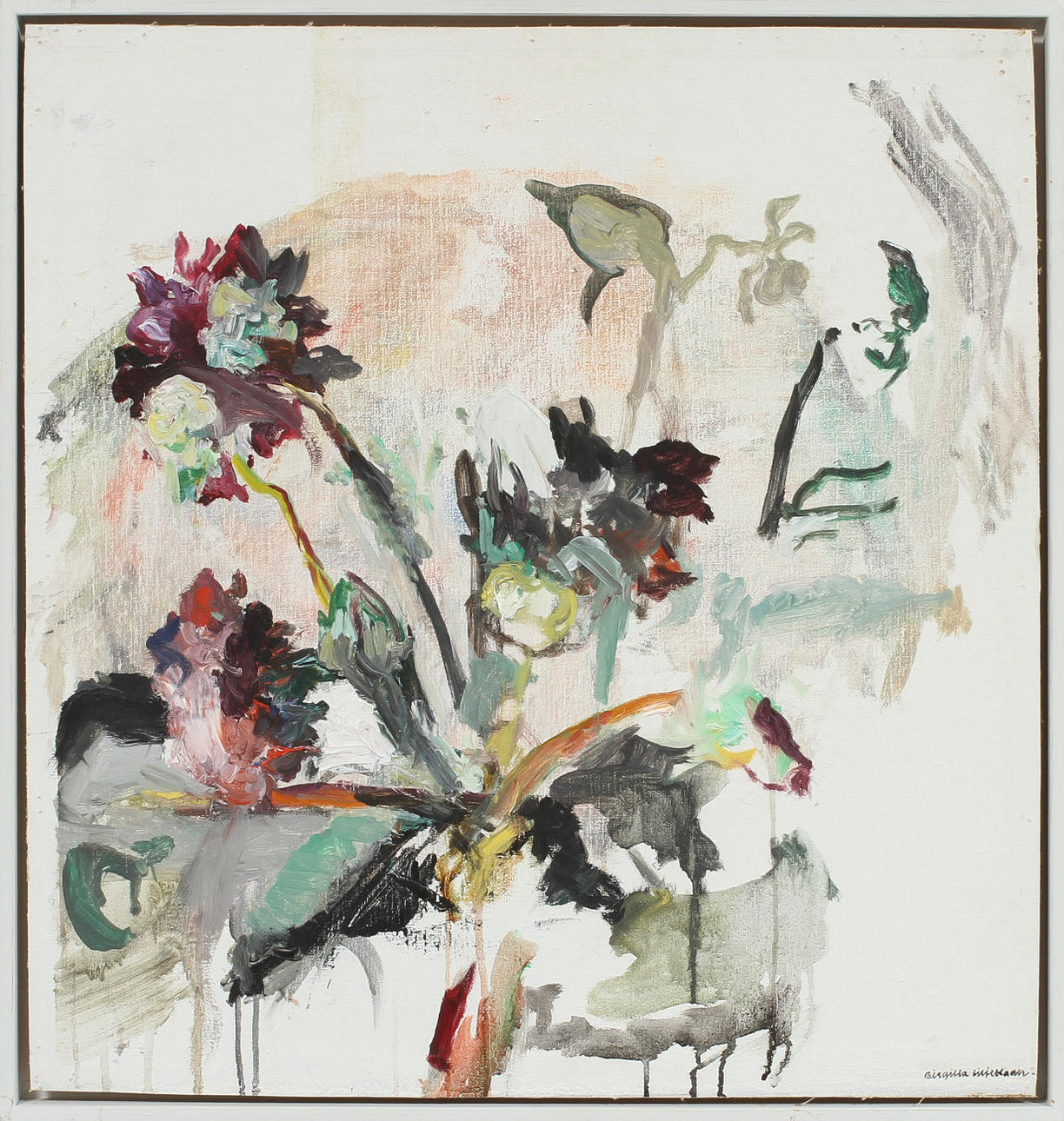 BIRGITTA LILJEBLADH. Olja på duk, uppfordrad, Blomsterstilleben, signerad.