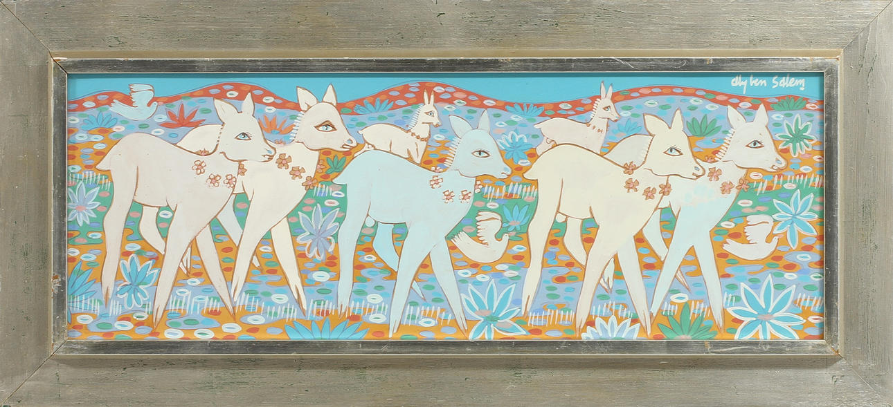ALY BEN SALEM. Hjortflock samt duvor, gouache, sign.