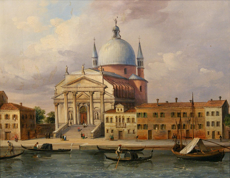 GRUBACS, CARLO. (Dalmatien 1802 - 1878 Venedig) - ”Il Redentore i Venedig” - olja/duk. 26,5 x 33 cm.