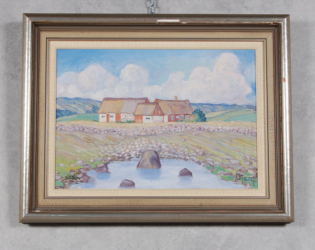 OTTO DJERF. "Gården på åsen" olja på duk, signerad.