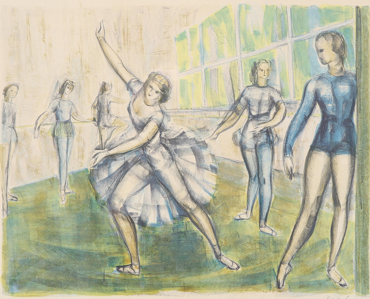 GERDA ÅKESSON. color lithograph, ballet dance, signed, dated -50, numbered 126/260.