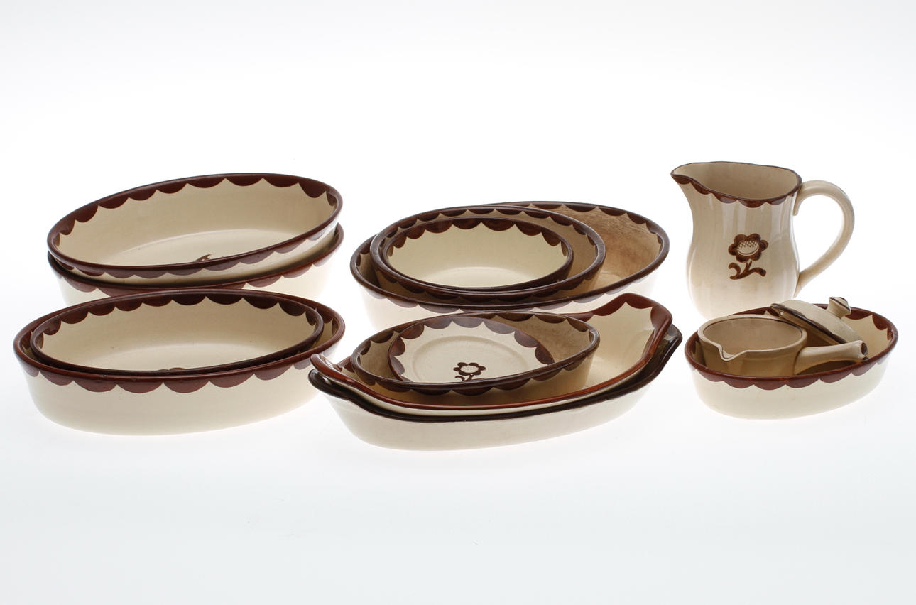 SERVISDELAR, 13 delar, flintgods, Pyro, Wilhelm Kåge, Gustavsberg.