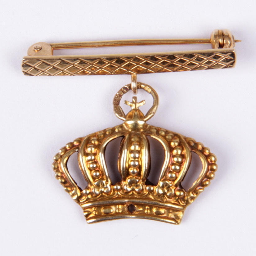 Del av ordensmärke på nål, 18k samt 14k guld, 1950-tal.