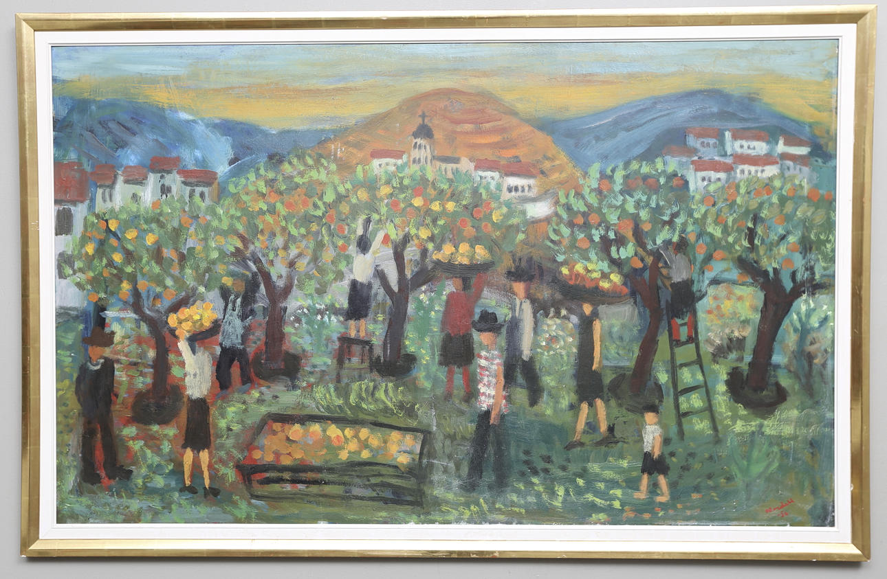 ESKIL NORDELL. "Apelsinskörd". Olja på pannå, signerad och daterad -56.