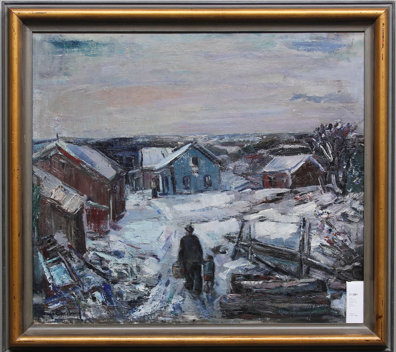 HUGO CARLBERG. "Lördagsafton i Småland". Olja på duk, signerad.