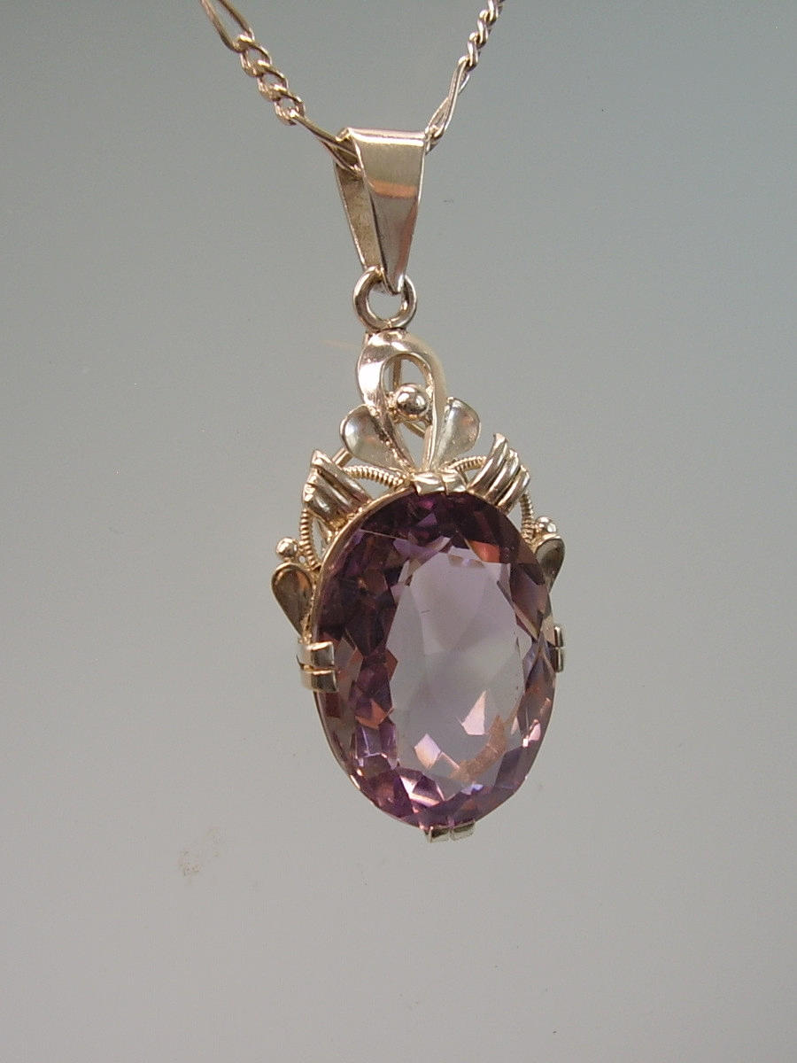 AMETHYST ANHÄNGER SILBER 800 ANTIK & KETTE.