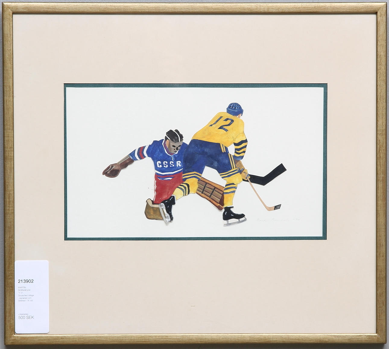 MARTIN BORNHOLM. "1-0". Gouache/collage, signerad och daterad -74.