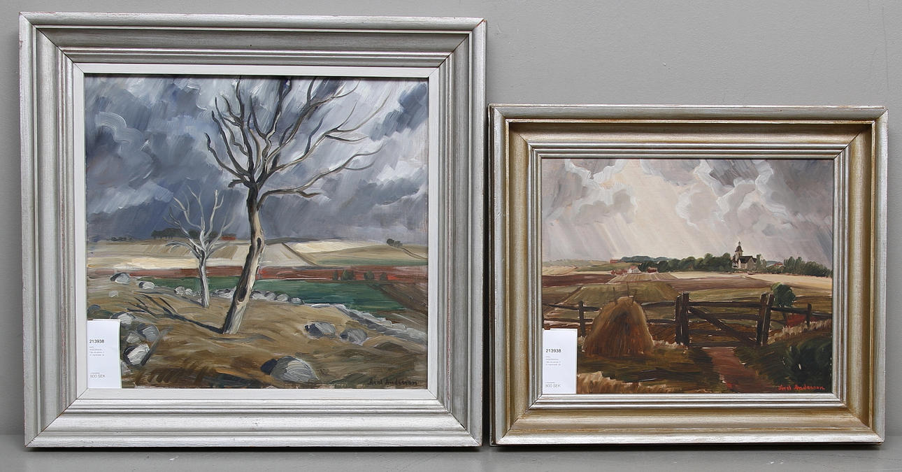 AXEL ANDERSSON. Olja på pannå, 2 st, signerade.