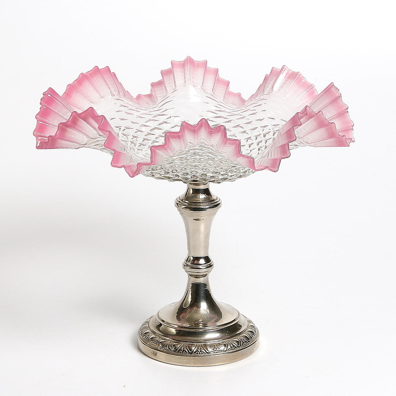 BORDSUPPSATS, glas och nickel. Sekelskiftet 1800/1900-tal.