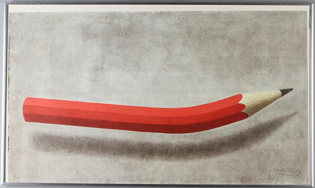 JOHANNES OLSSON. Komposition med penna, färglitografi, signerad och numrerad 168/170.