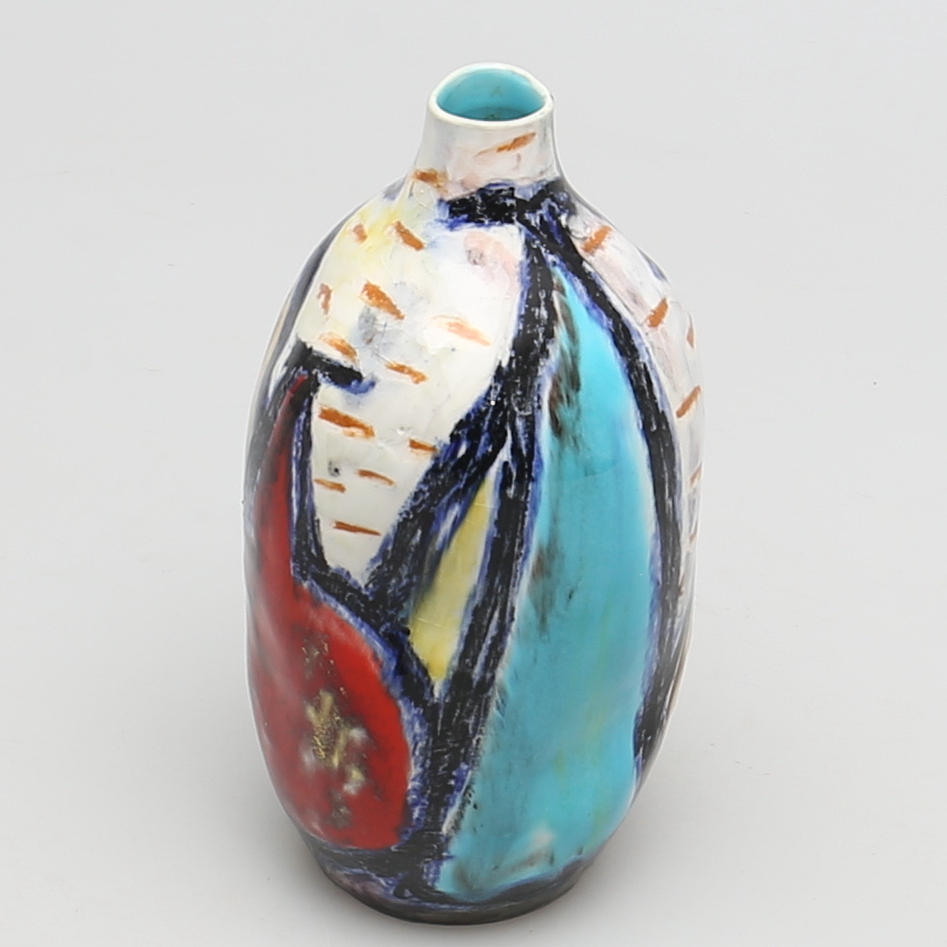 MARCELLO FANTONI. Vas. Keramik. Glasyr i starka färger. Italien. Signerad Fantoni Italy.
