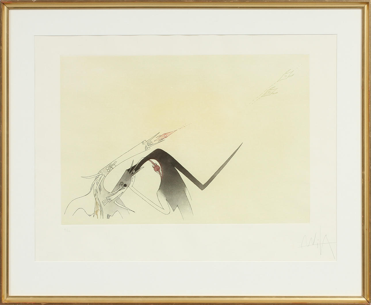 WIFREDO LAM. Surrealistisk bild, färglitografi, signerad och numrerad 14/60.