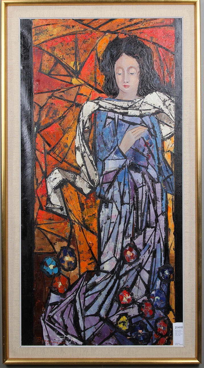 PAULO EMILIO BERGAMASCHI. Italien, kvinna i blått. 1900 talets senare hälft.